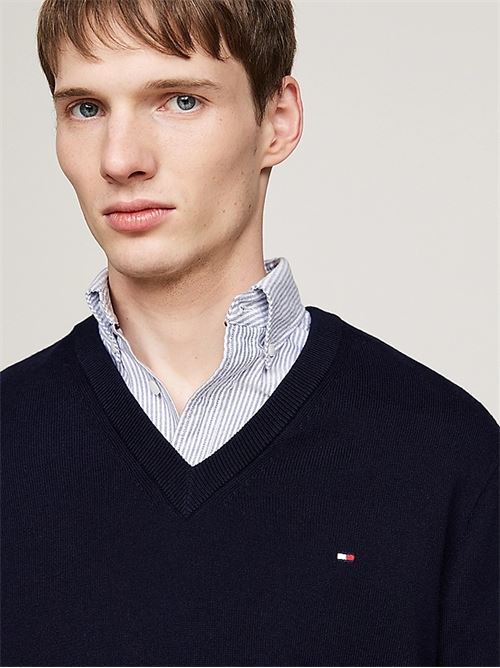 pima org ctn cashmere v neck TOMMY HILFIGER | MW0MW2847DW5